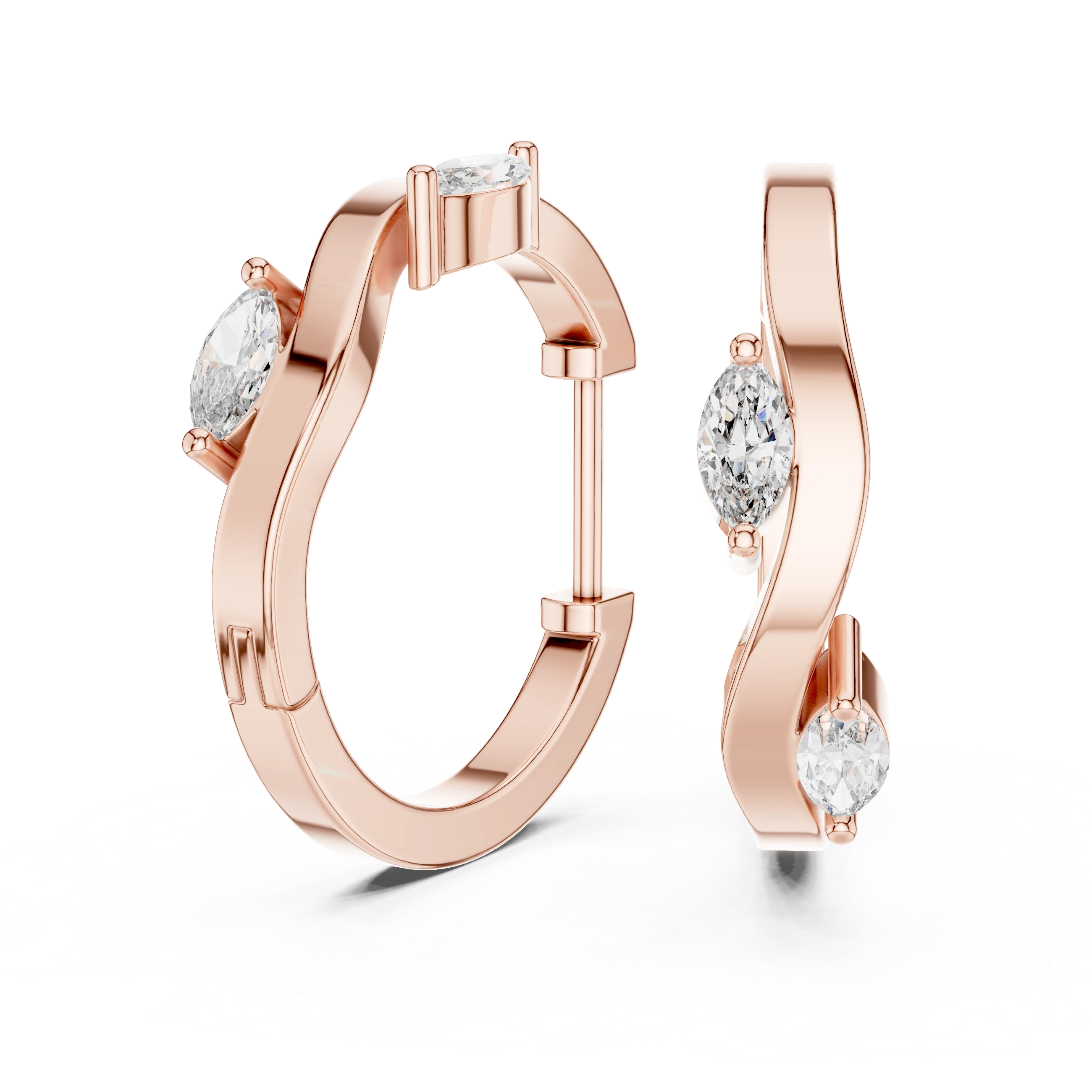 Gold 0 25Ct Lab Grown Diamond Marquise Wave Hoop Twila Earrings