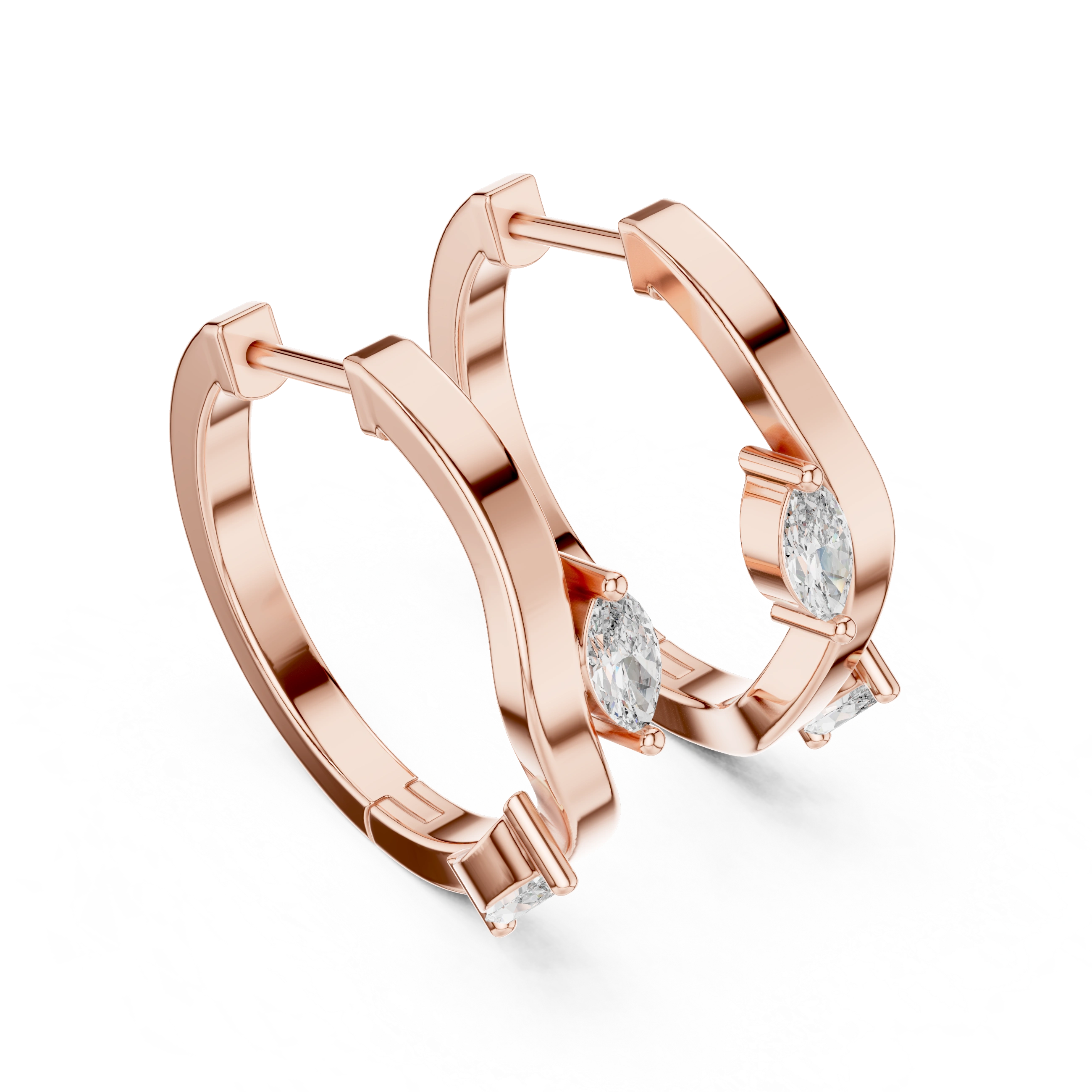 Gold 0 25Ct Lab Grown Diamond Marquise Wave Hoop Twila Earrings