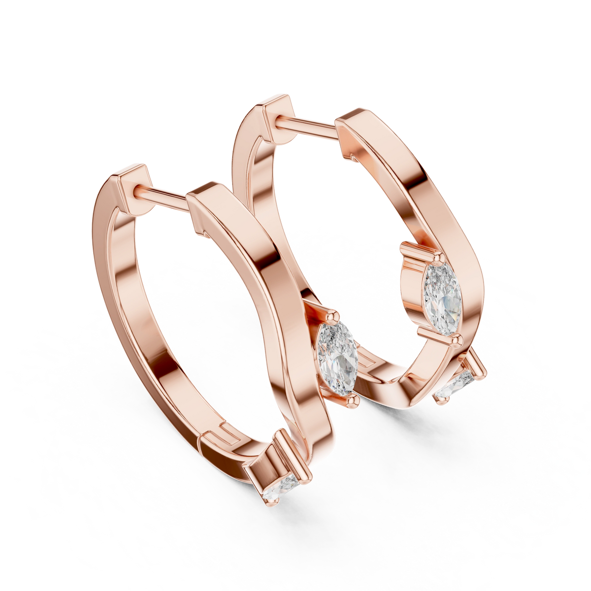 Gold 0 25Ct Lab Grown Diamond Marquise Wave Hoop Twila Earrings