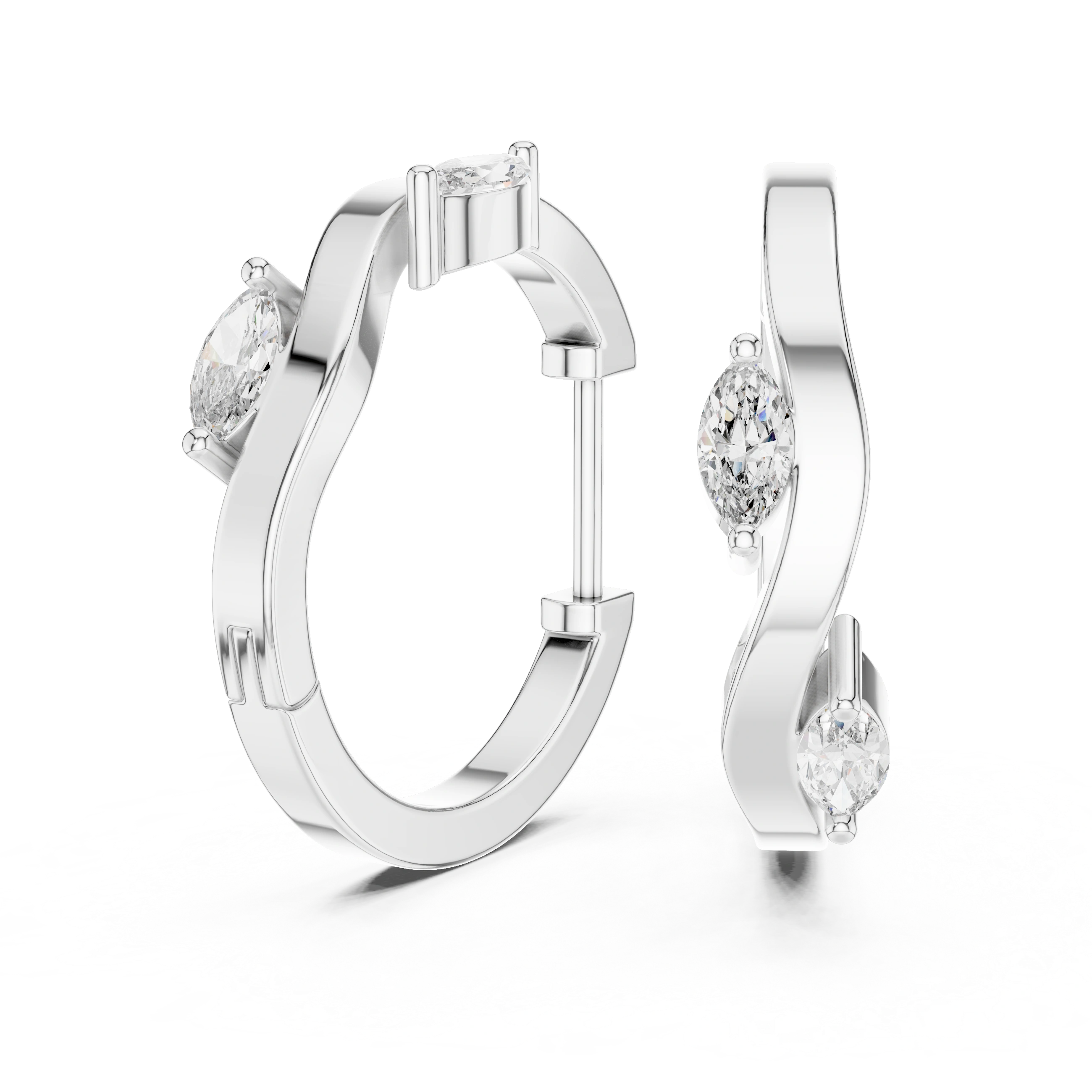 Gold 0 25Ct Lab Grown Diamond Marquise Wave Hoop Twila Earrings
