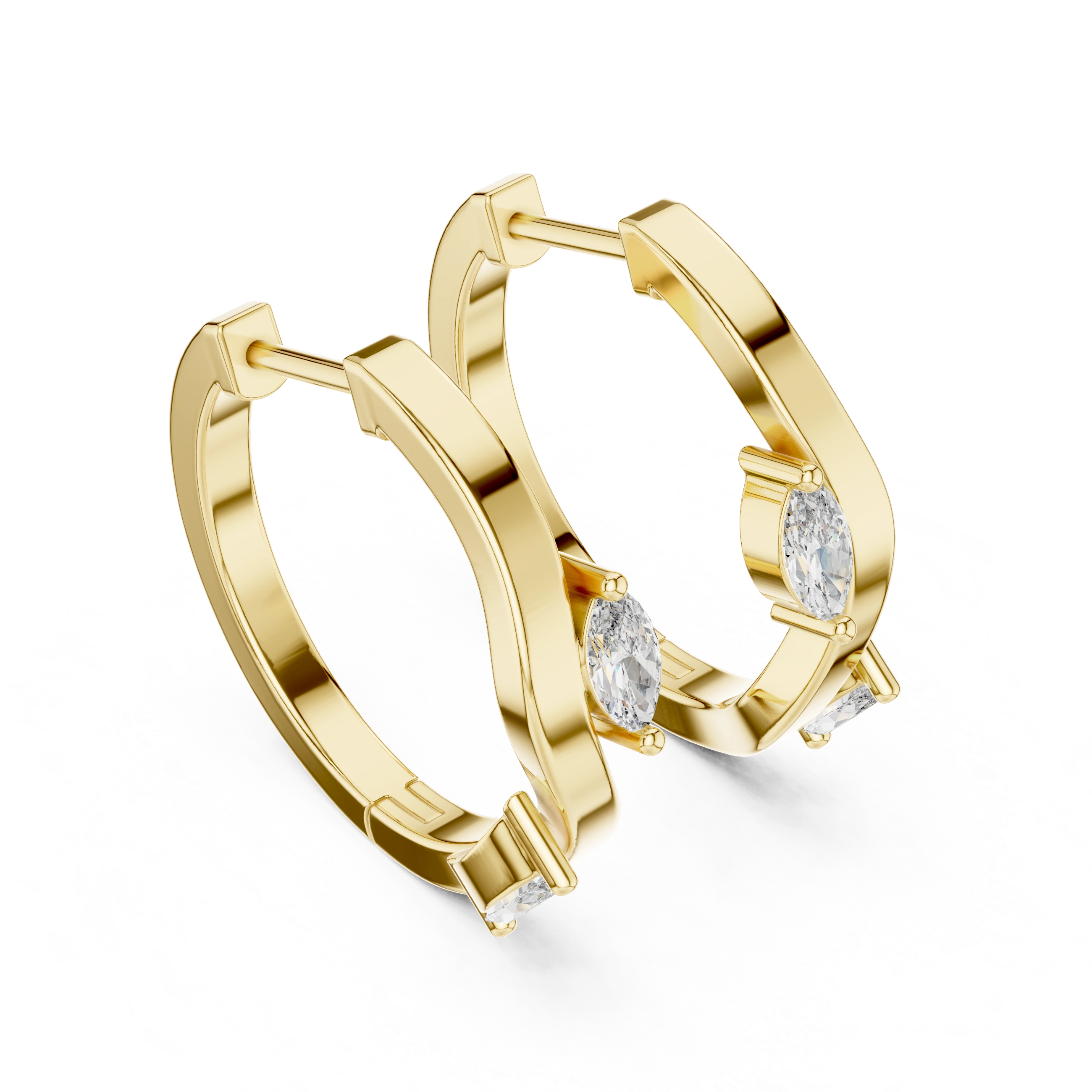 Gold 0 25Ct Lab Grown Diamond Marquise Wave Hoop Twila Earrings
