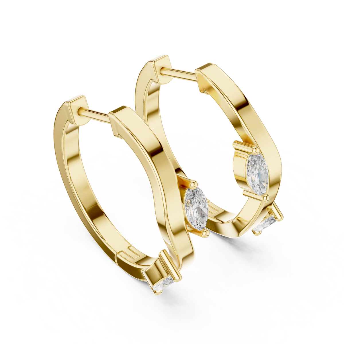 Gold 0 25Ct Lab Grown Diamond Marquise Wave Hoop Twila Earrings