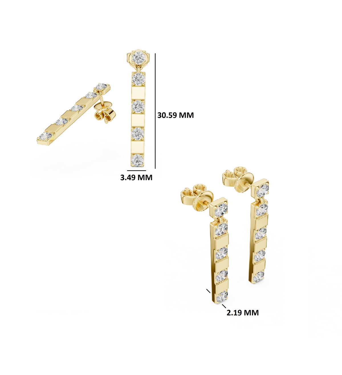 Gold 1Ct Carmona Lab Grown Diamond Linear Drop Earrings