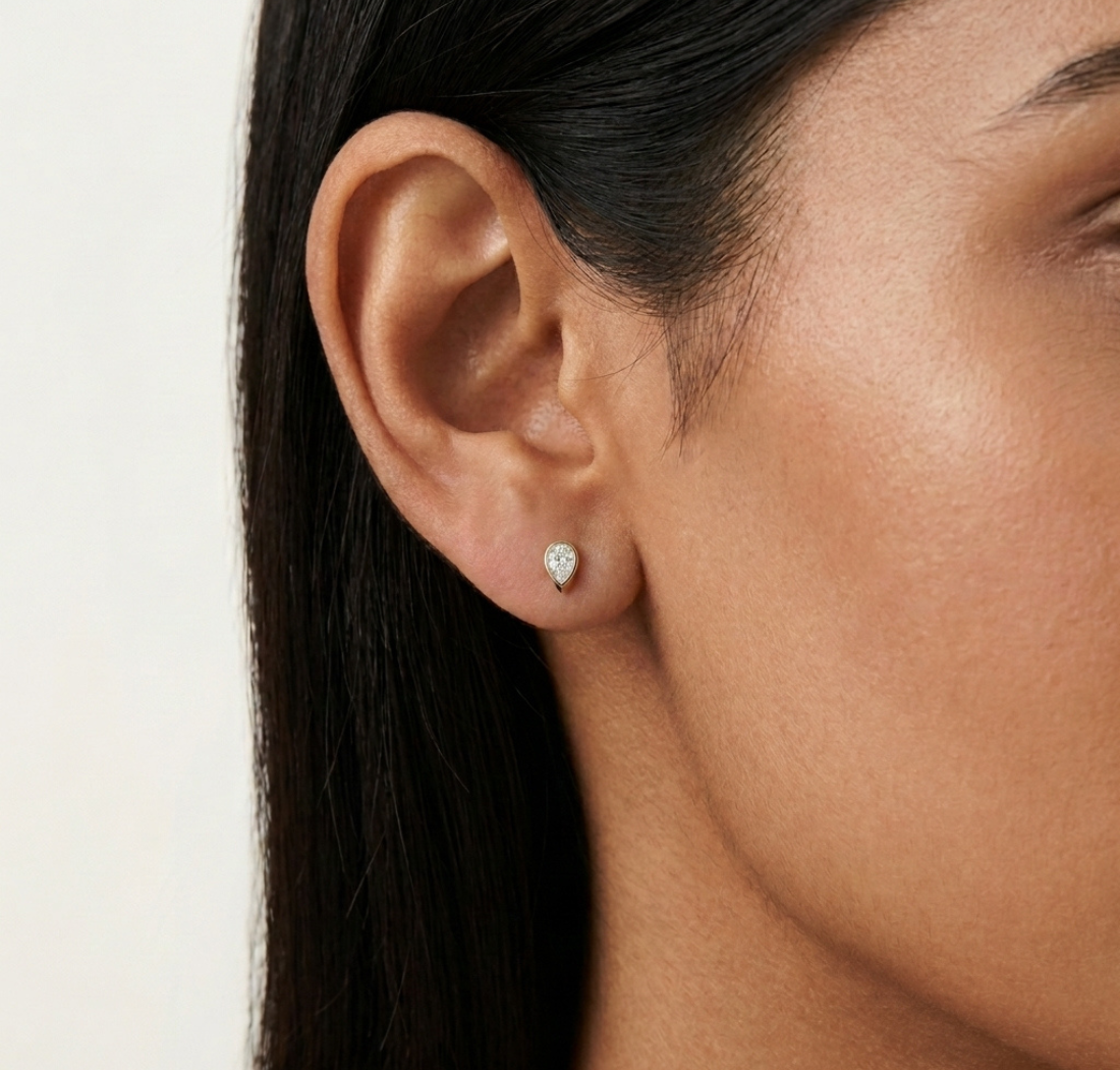 Pinnacle Studs Pear Lab Grown Diamond Tapered Wedge Profile Solitaire