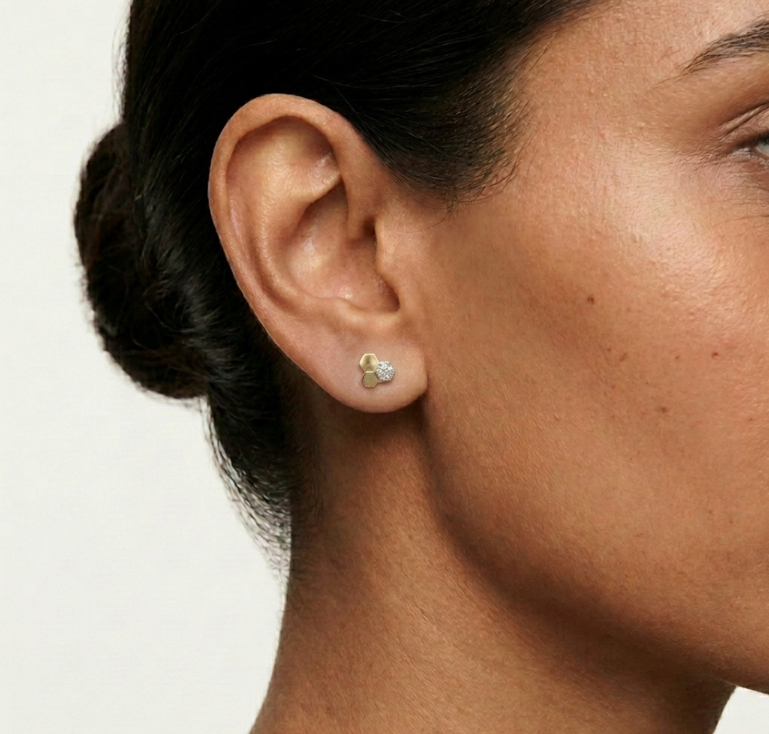 Triad Studs Round Lab Grown Diamond Honeycomb Hexagon Cluster