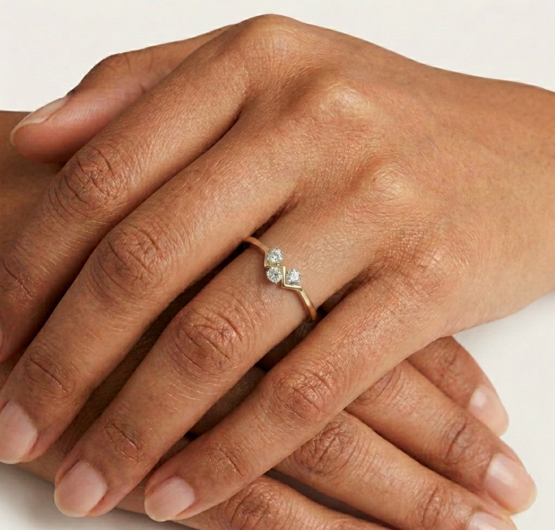Trinity Ring Round Lab Grown Diamond Three Stone Chevron Band