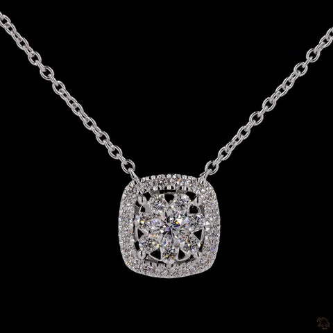 Awaken’s Bouquet: Cushion  Halo Diamond Necklace