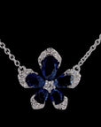 Blossoming Elegance: Flower Blue Sapphire Diamond Necklace