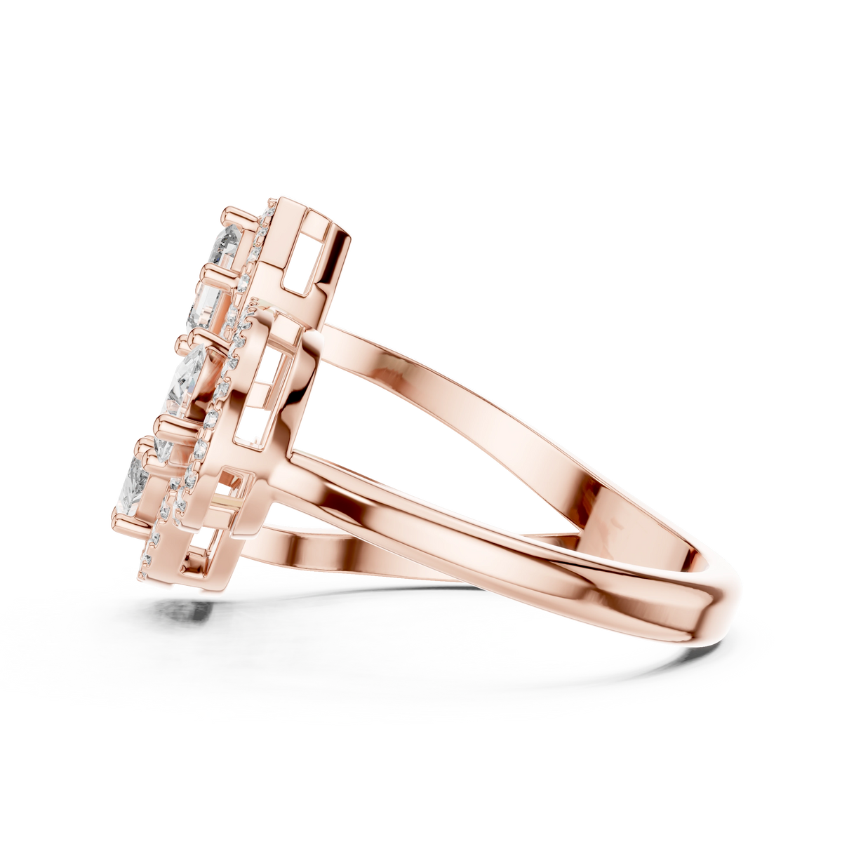 Gold 1Ct Multi Shape Halo Lab Grown Diamond Lacy Ring