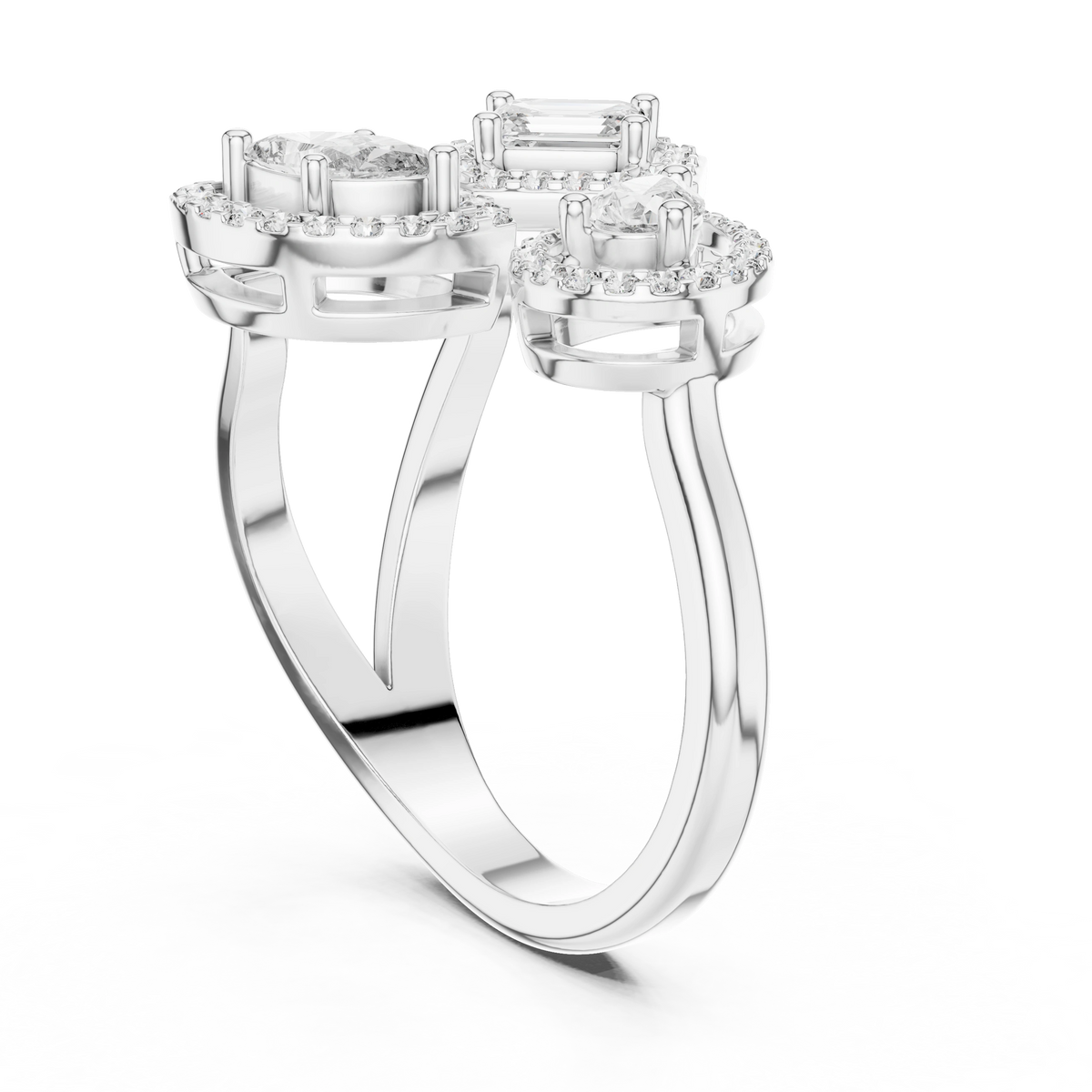 Gold 1Ct Multi Shape Halo Lab Grown Diamond Lacy Ring