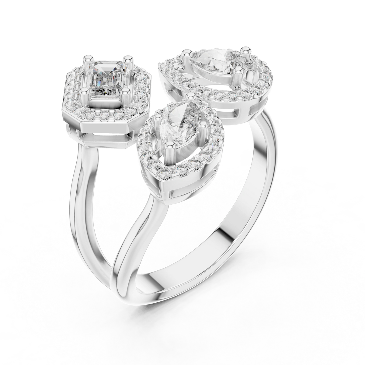 Gold 1Ct Multi Shape Halo Lab Grown Diamond Lacy Ring