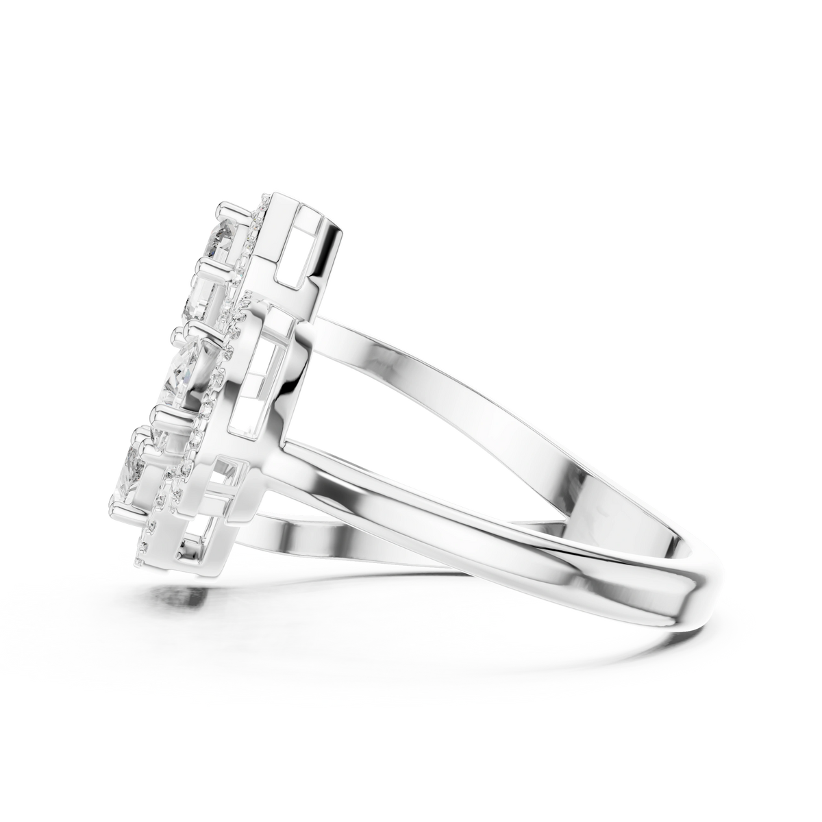 Gold 1Ct Multi Shape Halo Lab Grown Diamond Lacy Ring