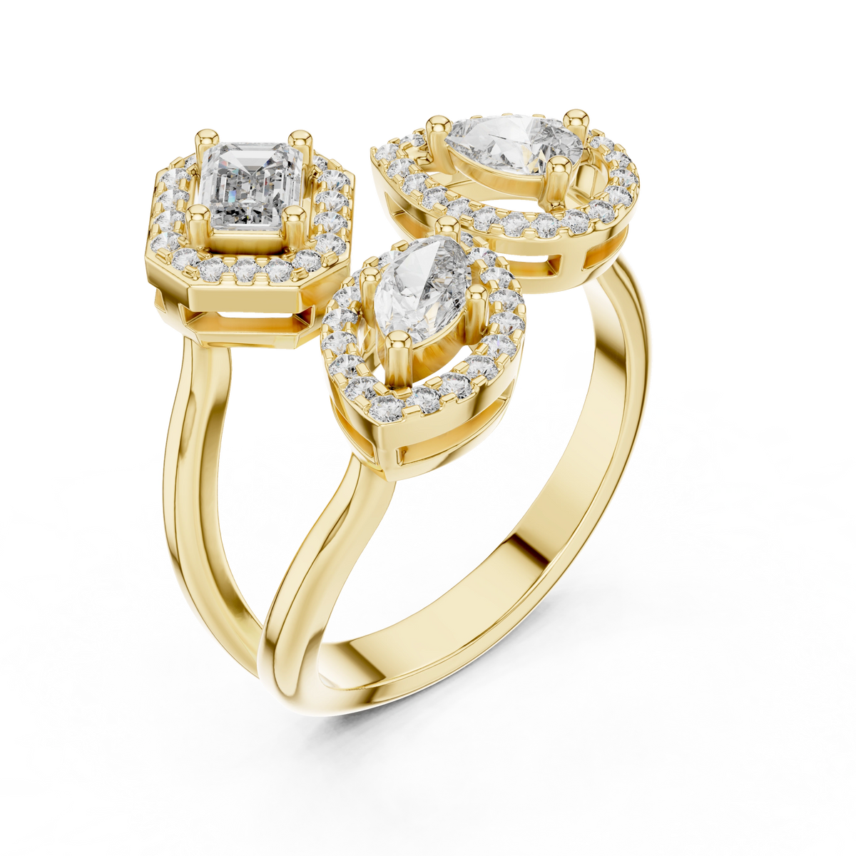 Gold 1Ct Multi Shape Halo Lab Grown Diamond Lacy Ring