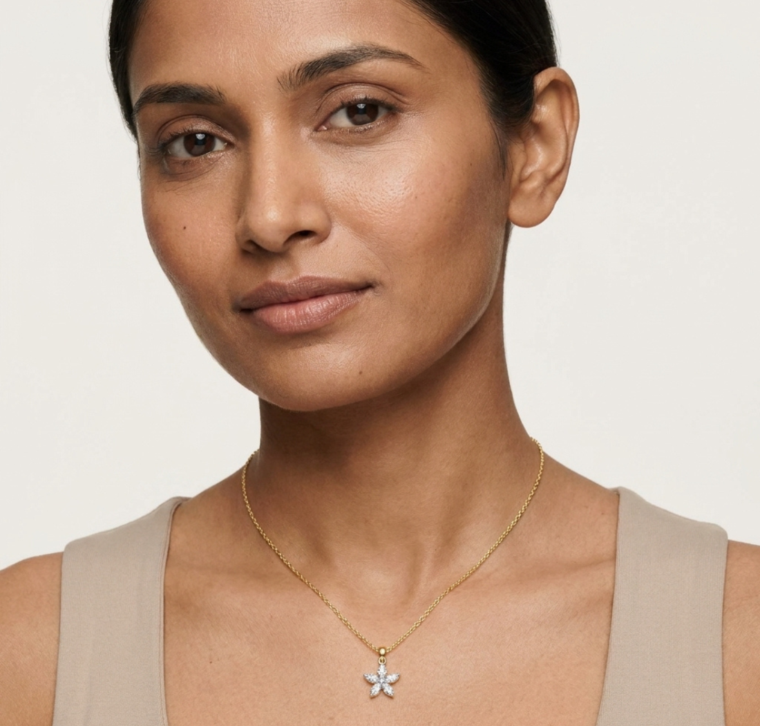 Fivefold Pendant Marquise Lab Grown Diamond Five Petal Flower