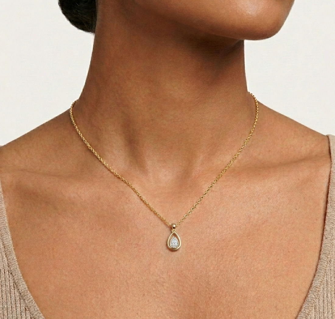 Teardrop Pendant Pear Lab Grown Diamond Bezel Set Solitaire