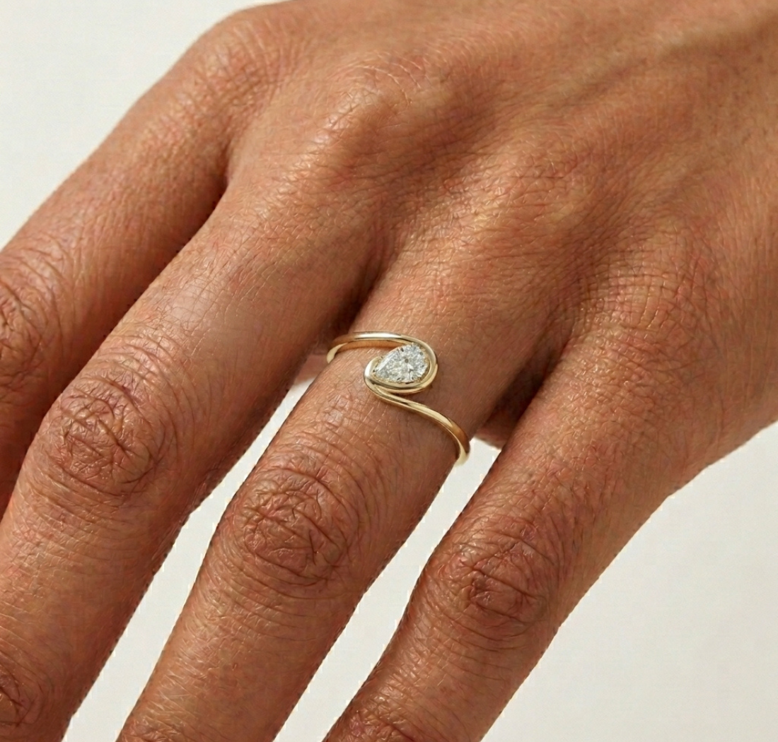 Tendril Ring Pear Lab Grown Diamond Bypass Wrap Band Solitaire