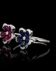 Nature's Symphony: Blue and Red Floral Affection Ring