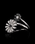 Monochrome Elegance: Black and White Diamond Sunflower Ring