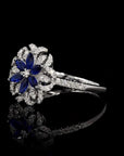 Sapphire Bloom: Marquise Diamond Flower Ring