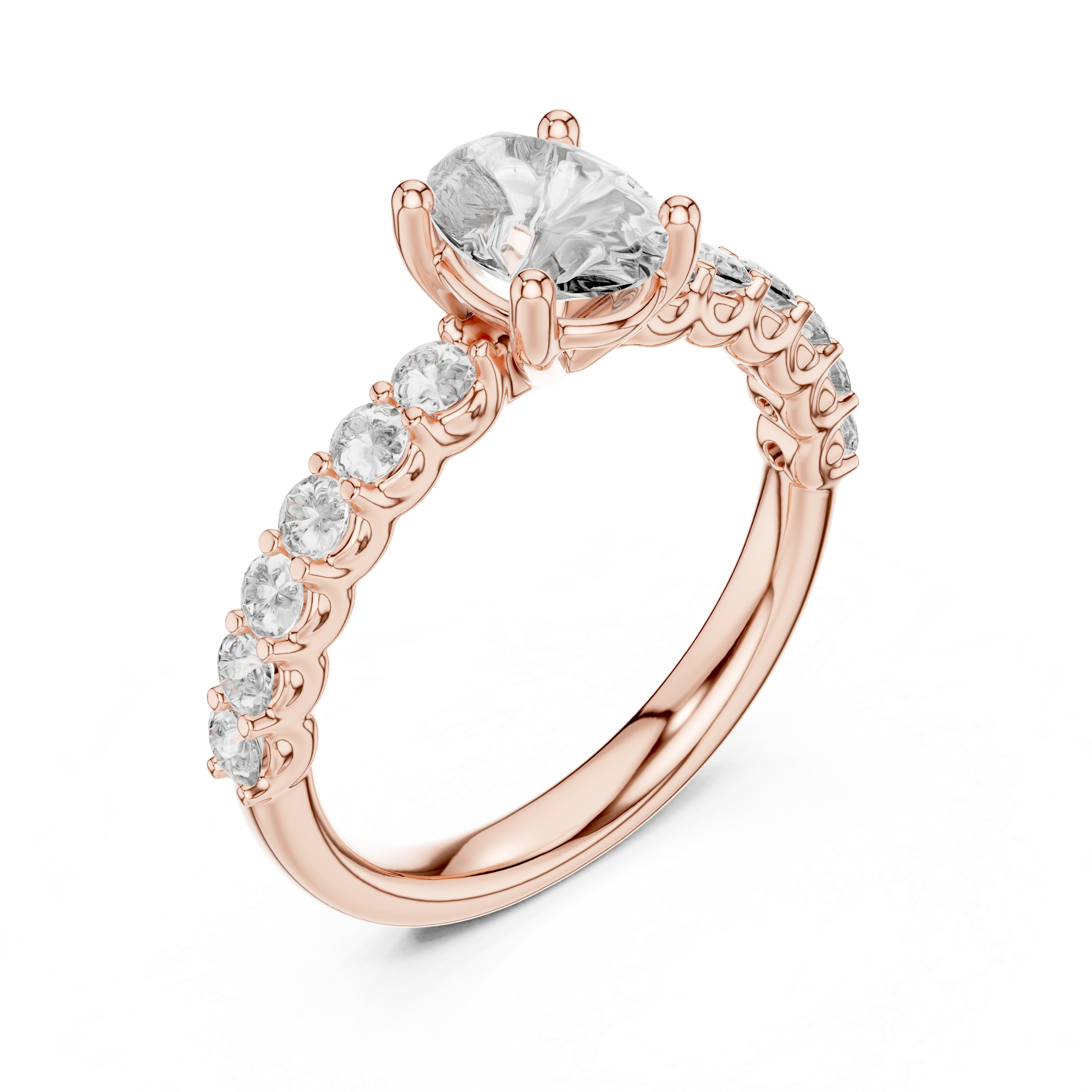 Gold 1Ct Half Eternity Oval Solitaire Lab Grown Diamond Alice Ring