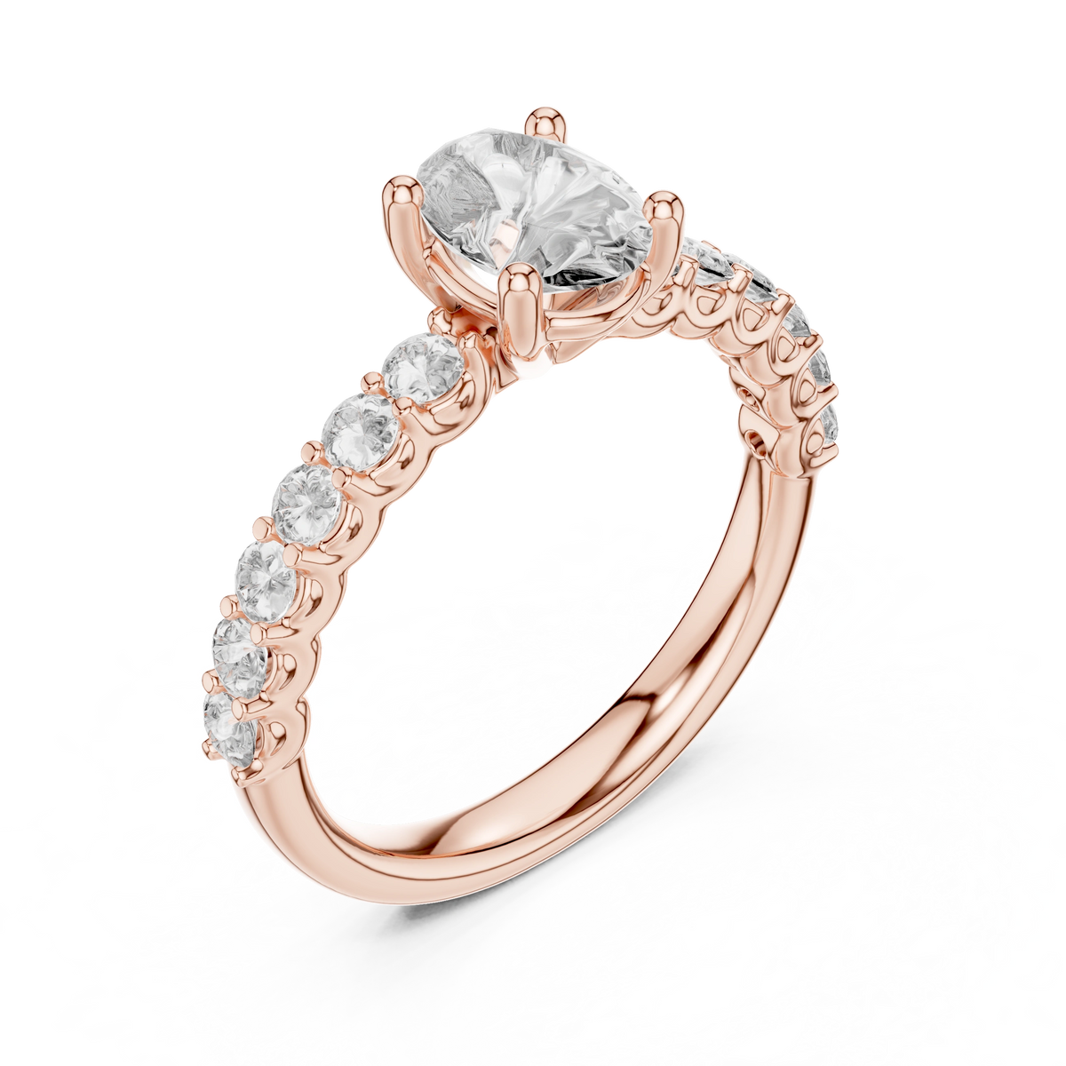Gold 1Ct Half Eternity Oval Solitaire Lab Grown Diamond Alice Ring