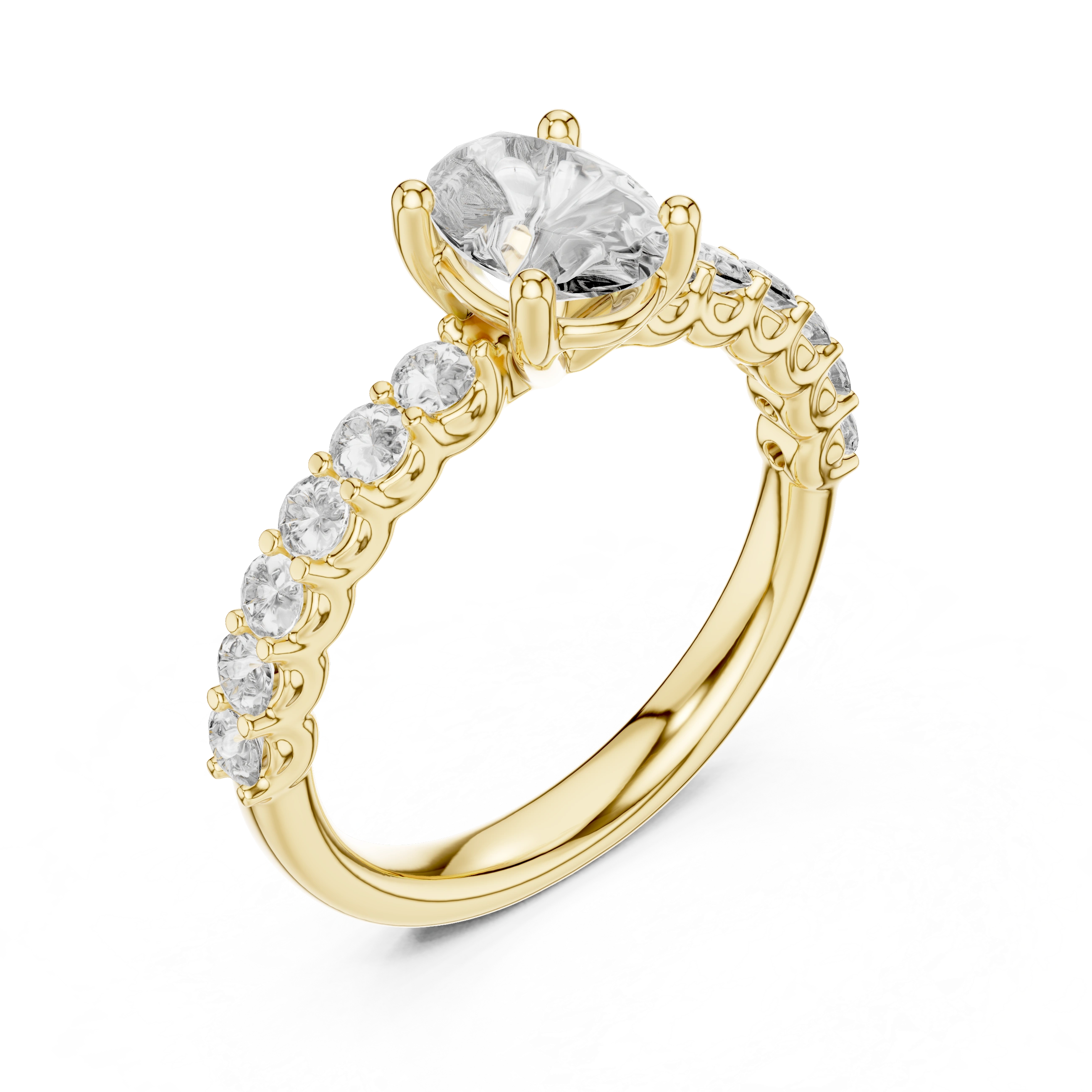 Gold 1Ct Half Eternity Oval Solitaire Lab Grown Diamond Alice Ring