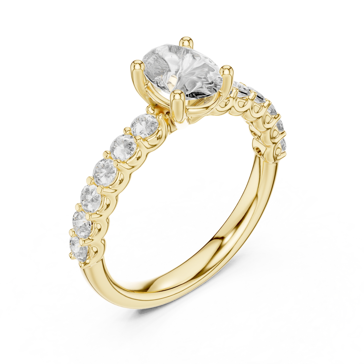 Gold 1Ct Half Eternity Oval Solitaire Lab Grown Diamond Alice Ring