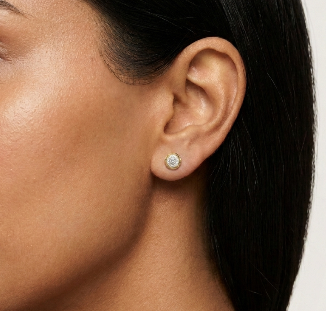 Solar Studs Round Lab Grown Diamond Sunburst Double Halo