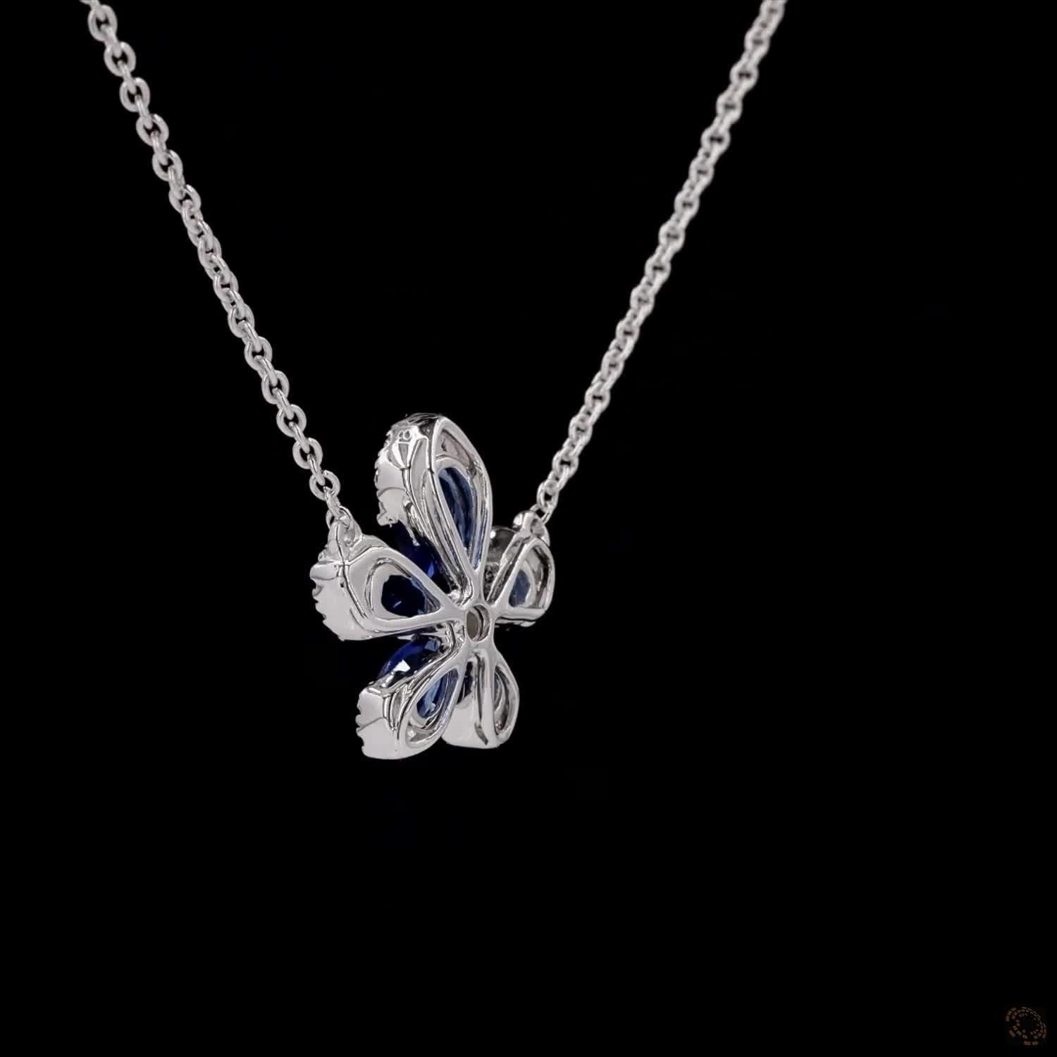 Blossoming Elegance: Flower Blue Sapphire Diamond Necklace