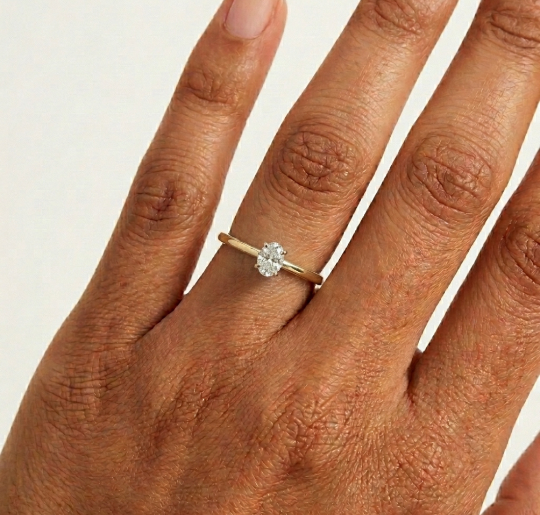 Repose Ring Oval Lab Grown Diamond Minimal Band Four Claw
