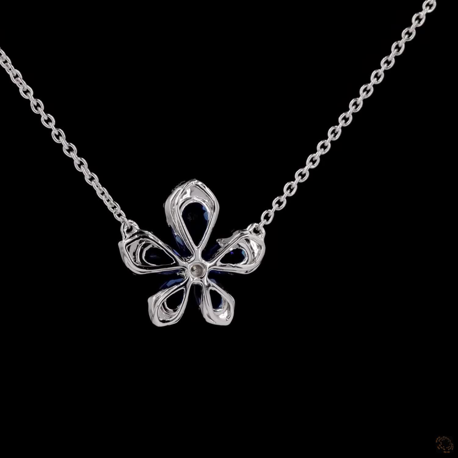 Blossoming Elegance: Flower Blue Sapphire Diamond Necklace