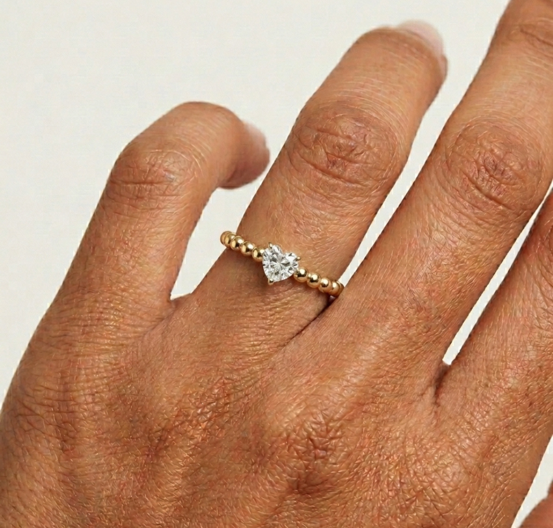 Dote Ring Heart Lab Grown Diamond Beaded Band Solitaire