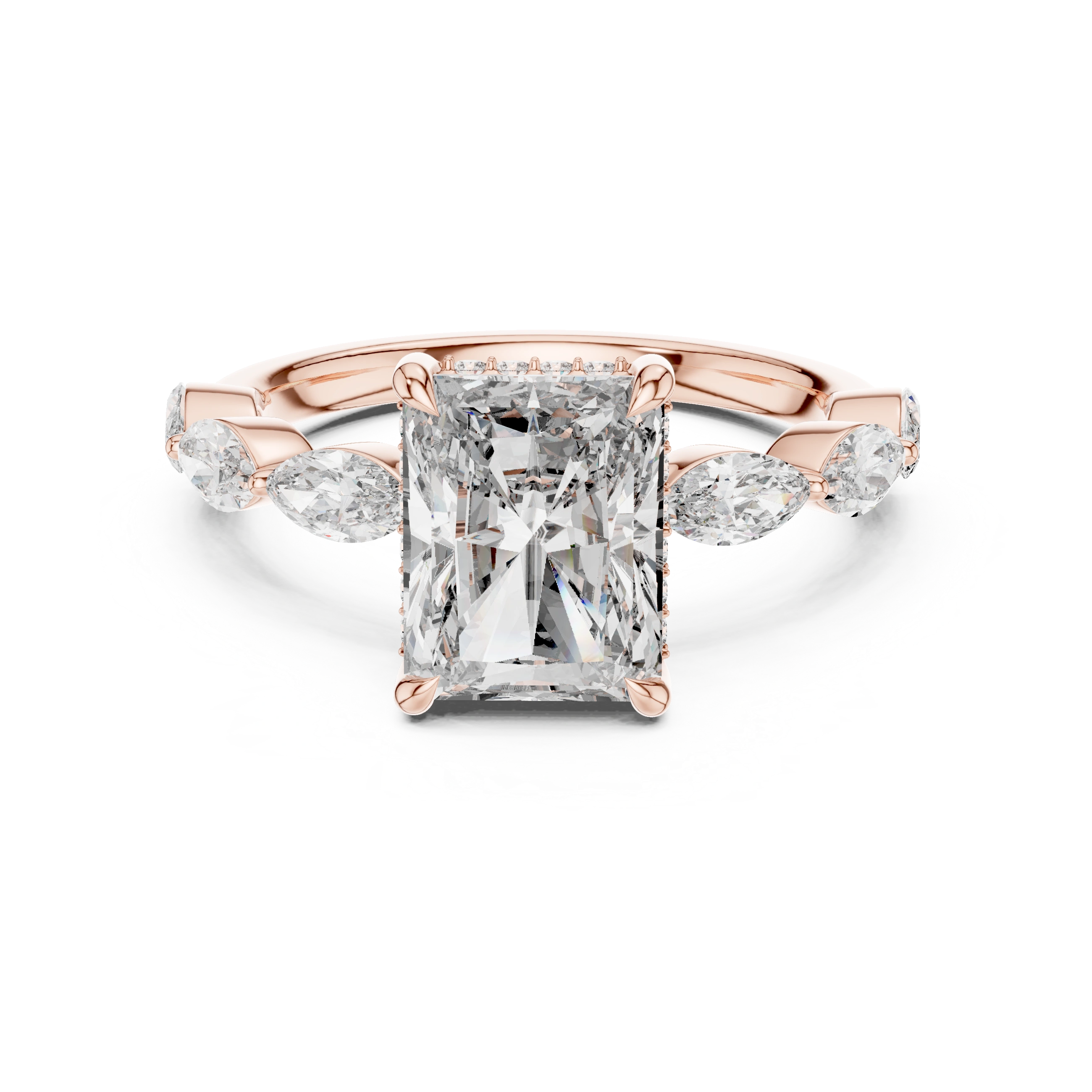 Gold 3Ct Marquise Side Stone Setting Radiant Lab Grown Diamond Leah Ring