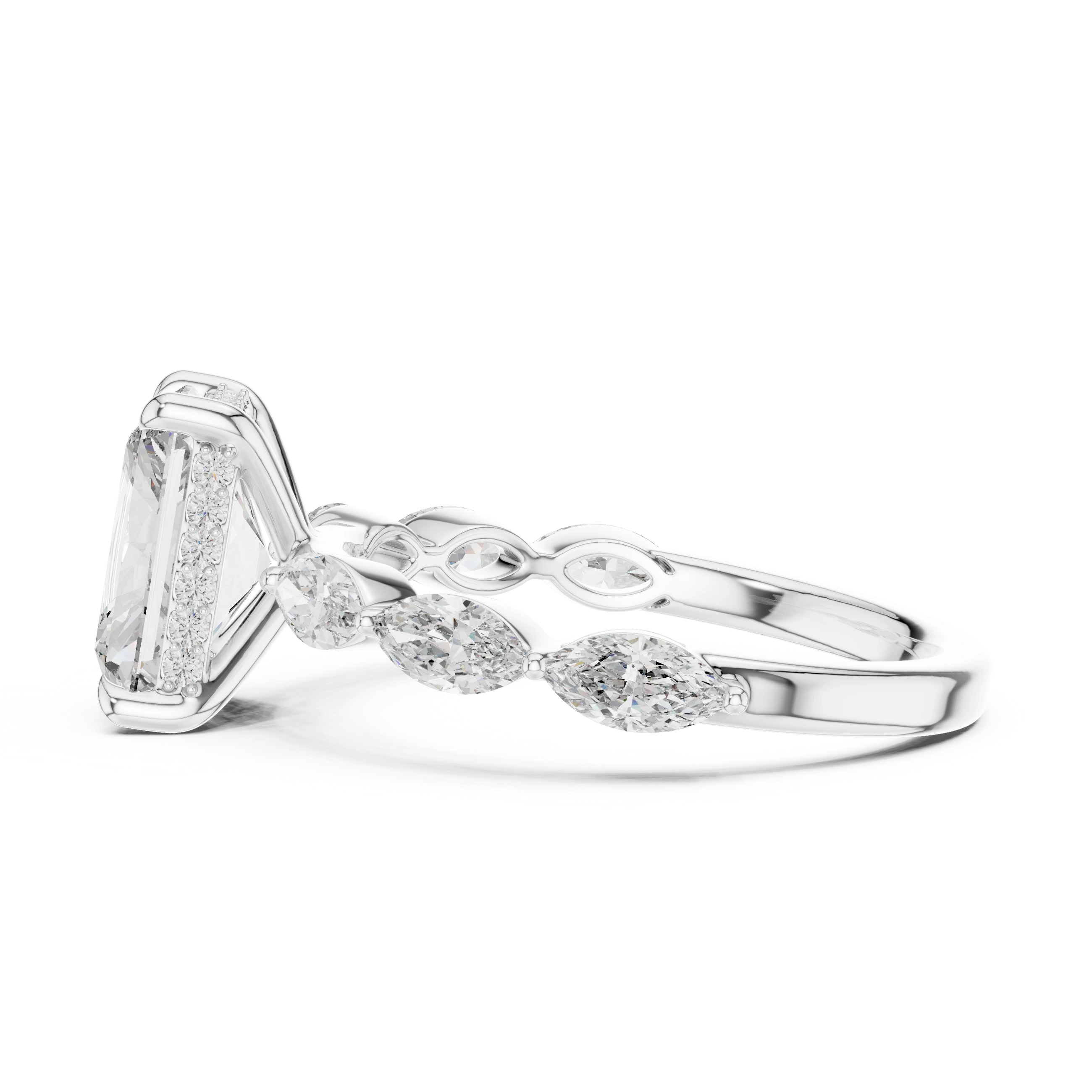 Gold 3Ct Marquise Side Stone Setting Radiant Lab Grown Diamond Leah Ring