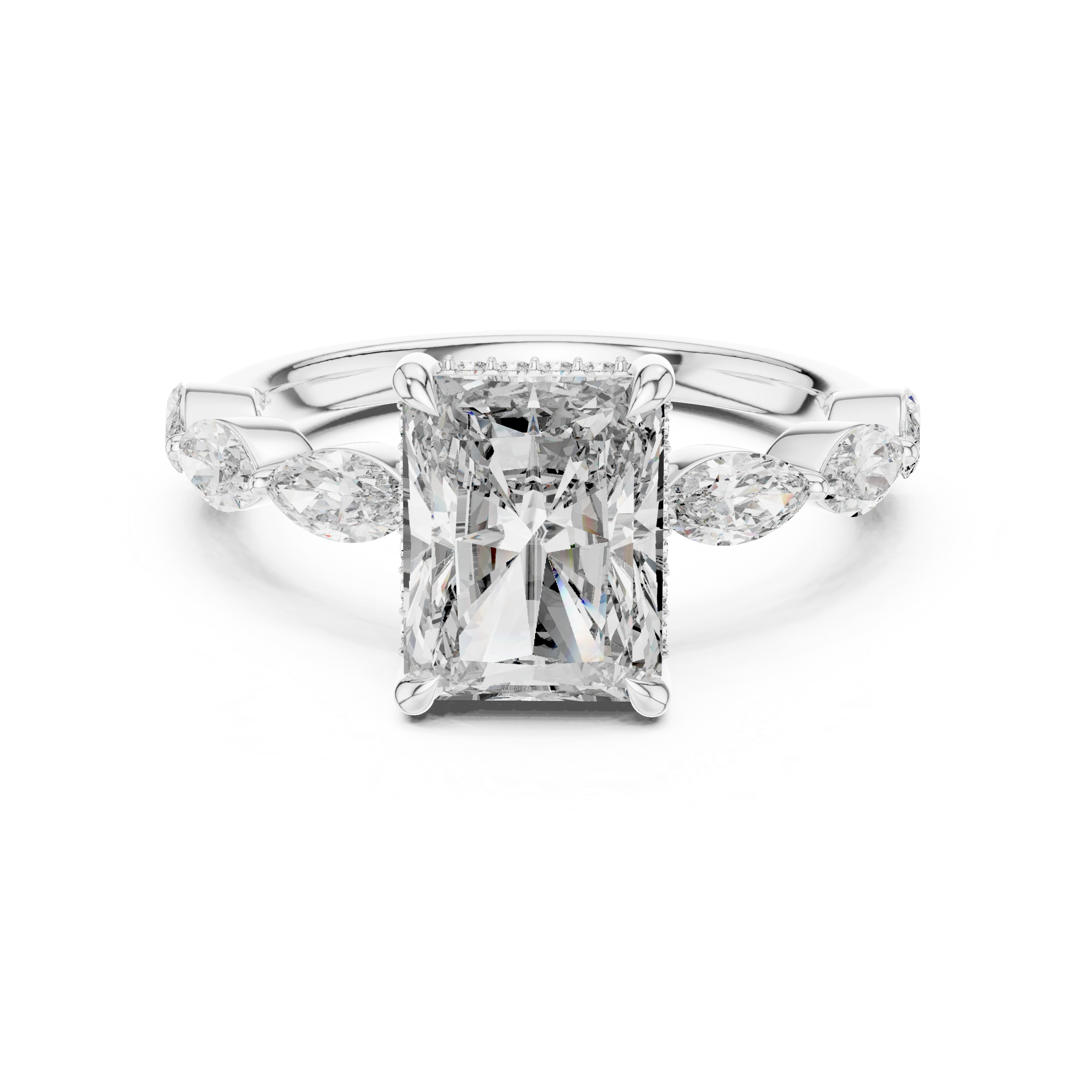 Gold 3Ct Marquise Side Stone Setting Radiant Lab Grown Diamond Leah Ring