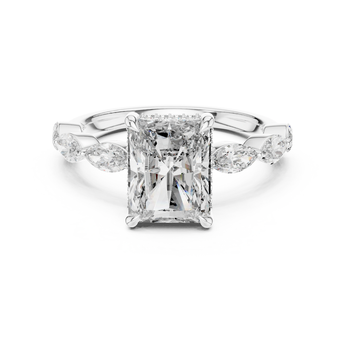 Gold 3Ct Marquise Side Stone Setting Radiant Lab Grown Diamond Leah Ring