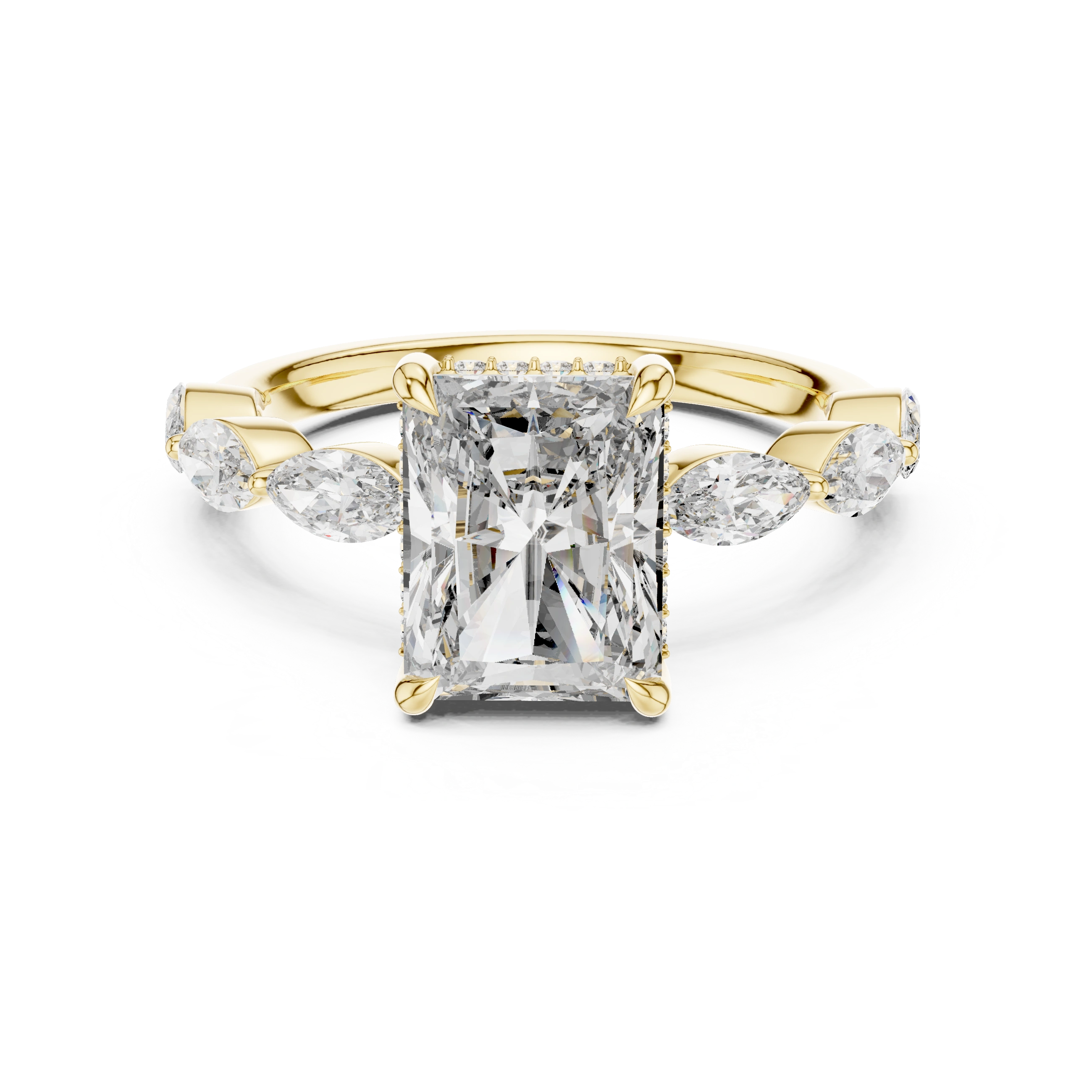 Gold 3Ct Marquise Side Stone Setting Radiant Lab Grown Diamond Leah Ring