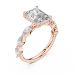 Gold 3Ct Marquise Side Stone Setting Radiant Lab Grown Diamond Leah Ring