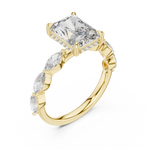 Gold 3Ct Marquise Side Stone Setting Radiant Lab Grown Diamond Leah Ring