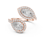 Gold 2Ct Halo Double Stone Setting Open Design Marquise Pear Lab Grown Diamond Irene Ring