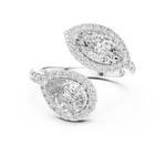 Gold 2Ct Halo Double Stone Setting Open Design Marquise Pear Lab Grown Diamond Irene Ring