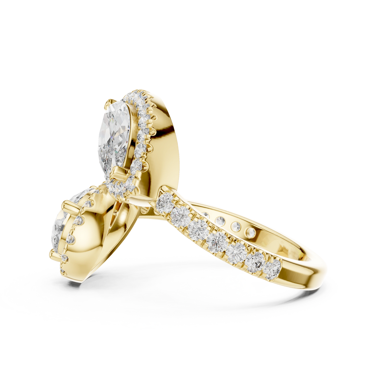 Gold 2Ct Halo Double Stone Setting Open Design Marquise Pear Lab Grown Diamond Irene Ring