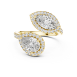 Gold 2Ct Halo Double Stone Setting Open Design Marquise Pear Lab Grown Diamond Irene Ring