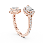 Gold 2Ct Halo Double Stone Setting Open Design Marquise Pear Lab Grown Diamond Irene Ring