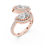 Gold 2Ct Halo Double Stone Setting Open Design Marquise Pear Lab Grown Diamond Irene Ring