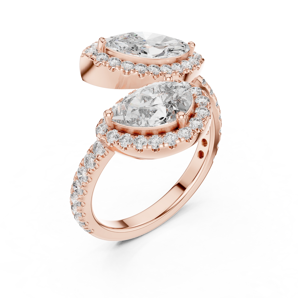 Gold 2Ct Halo Double Stone Setting Open Design Marquise Pear Lab Grown Diamond Irene Ring