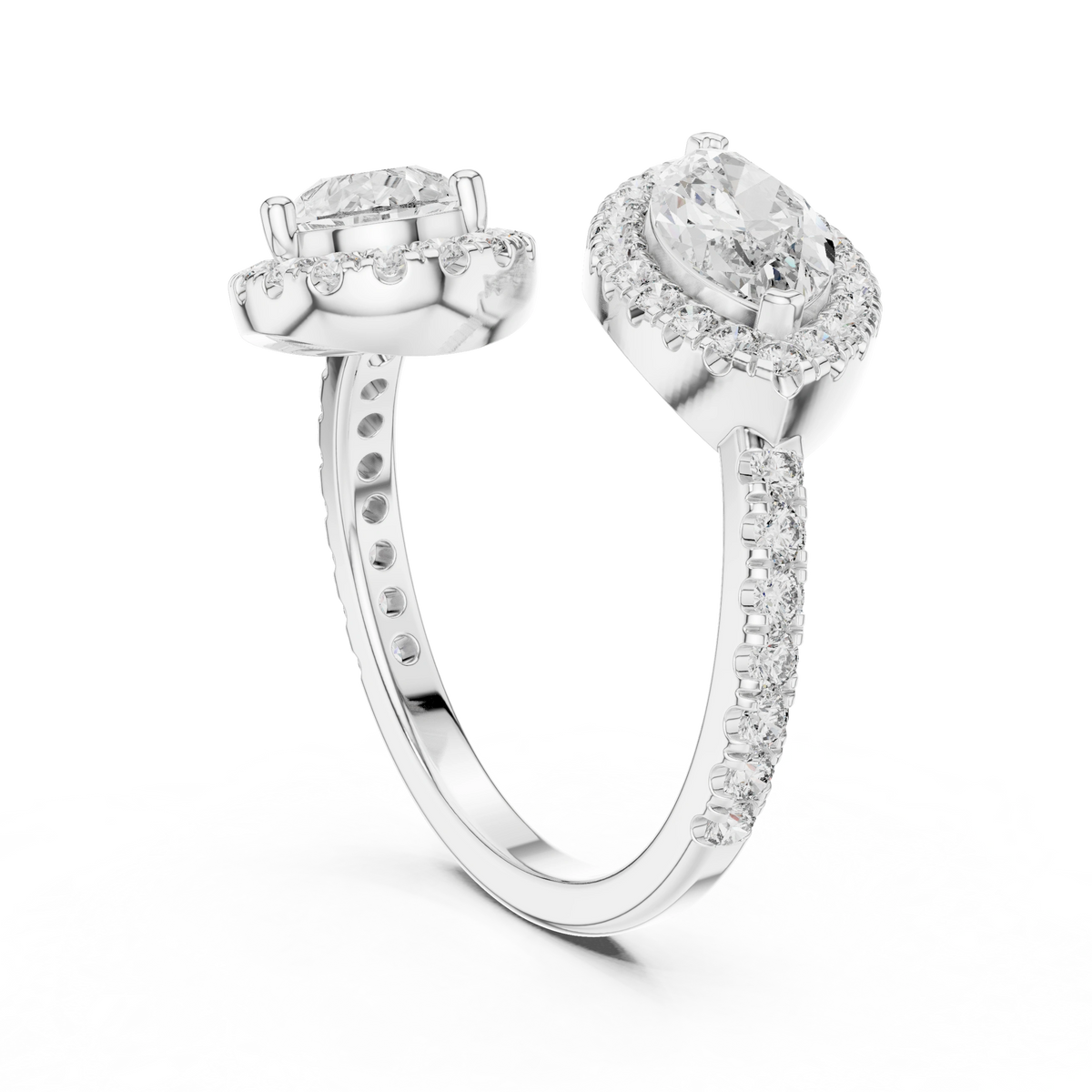Gold 2Ct Halo Double Stone Setting Open Design Marquise Pear Lab Grown Diamond Irene Ring