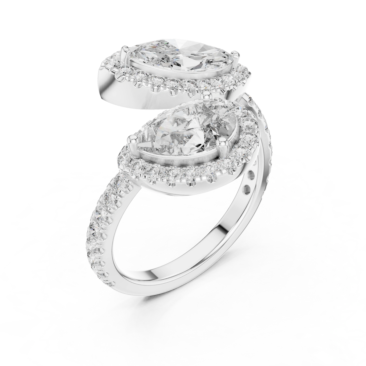 Gold 2Ct Halo Double Stone Setting Open Design Marquise Pear Lab Grown Diamond Irene Ring