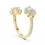 Gold 2Ct Halo Double Stone Setting Open Design Marquise Pear Lab Grown Diamond Irene Ring