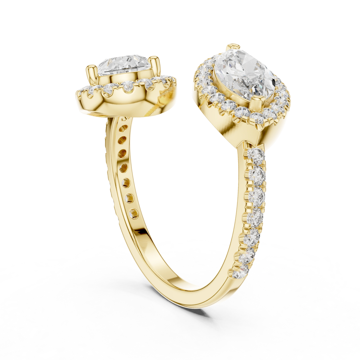 Gold 2Ct Halo Double Stone Setting Open Design Marquise Pear Lab Grown Diamond Irene Ring